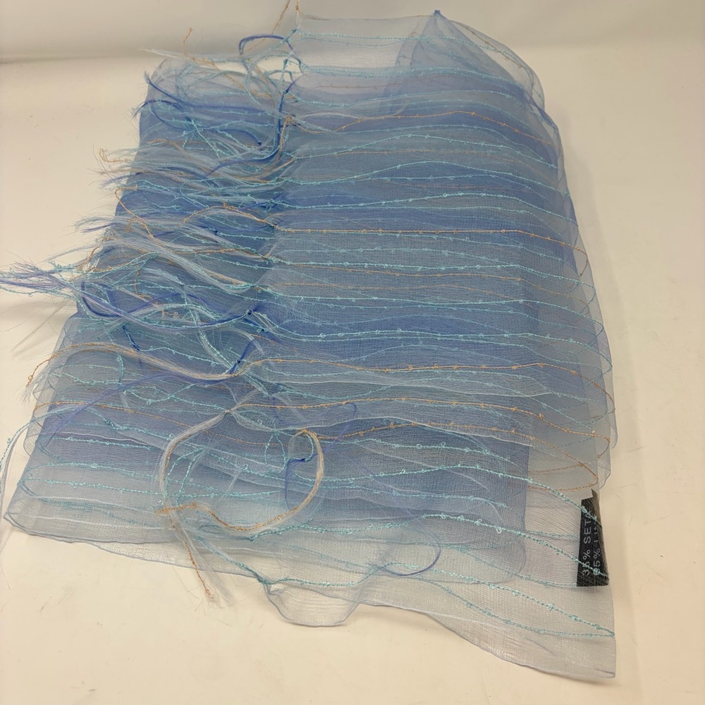 Ethereal Iridescent Silk Linen Scarf Fairycore Whimsigoth Sheer Blue Wrap - Picture 3 of 7
